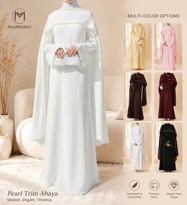 Eid Ramadan New Autumn Winter Long Sleeve <strong>Romantic</strong> Elegant Pearl Embellished Party Abaya <strong>Dress</strong> With Cape for Occasions - Product Image 1