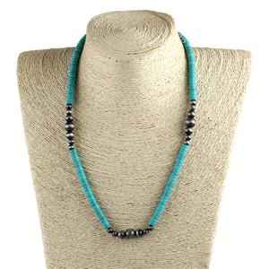 สร้อยคอผู้หญิงสไตล์วินเทจ ลายวาดสีเทา โลหะผสมประดับเทอร์ควอยซ์ จี้รูปไม้กางเขนประดับเพชรเทียม สร้อยคอมุกนาวาโฮ เครื่องประดับสไตล์ตะวันตก - Product Image 2