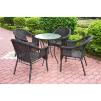 Meubles de patio d'usine de Guangzhou, ensemble de 5 pièces pour la terrasse, fauteuil et table en osier de couleur naturelle, rotin synthétique pour patio