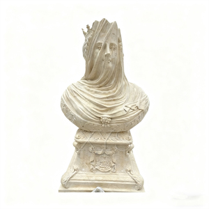 Esta es una escultura europea de busto de la Reina Velada, tallada integralmente a mano en mármol beige natural. - Product Image 1