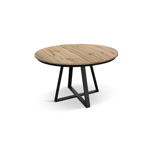 Dafne Round Extendable <b>Table</b> 120-170 Cm <b>Rustic</b> Oak Melamine Top Iron Base Indoor Use - Product Image 4