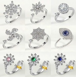 <span class=keywords><strong>Anelli</strong></span> Fidget Spinner Regolabili in Ottone e Argento 925 con Apertura a Farfalla, <span class=keywords><strong>Margherita</strong></span> e Perline, Gioielli Anti-Stress - Product Image 2