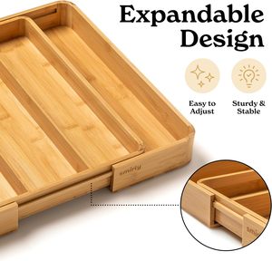 SMIRLY Organizador de cubiertos de bambú para cajón Organizador de cajón de cocina extensible Organizador de utensilios Natural - Product Image 4