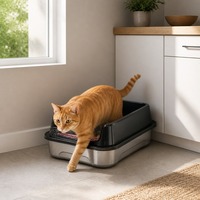 Bac à litière pour chat d'intérieur, agglomérant, étanche, facile à nettoyer, mains libres, personnalisé, en acier inoxydable et polypropylène, 20L