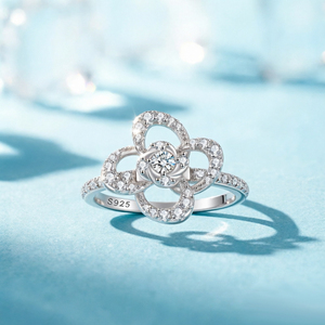 Custom Wholesaler Fine Jewelry 925 Sterling <b>Silver</b> Zircon Flower Shape Luxury Engagement <b>Ring</b> Women Birthday Party Gifts Rhodium - Product Image 6