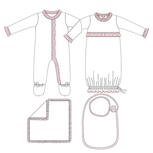 Ricamo con balze a salve e rifiniture in Picot tutina logo personalizzato e nome 100% cotone Unisex abiti <span class=keywords><strong>per</strong></span> bambini a maglia che vanno a casa - Product Image 1