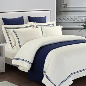 Custom wholesale 100% cotton embroidery hotel linen duvet cover flat sheet set bedding Set