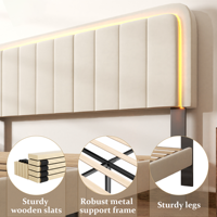 Cadre de lit intelligent en bois de chêne massif Daiilio, hauteur réglable, mobilier de chambre moderne avec éclairage LED RGB et contrôle par application