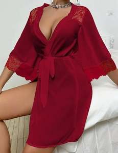 Sfy-y5052 Bata de dormir sexy sin costuras de gasa y encaje para mujer, al por mayor, cárdigan para el hogar, camisón con logo en la cintura, tentación sensual - Product Image 2