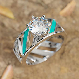 Anillo de compromiso de plata 925 para mujer T0880 con cristal redondo y diseño geométrico para boda o propuesta de matrimonio - Product Image 1