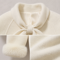 Nouveau Manteau Tissé Écologique Double Face en Mélange de Laine avec Manchette en Fourrure de Renard et Détail Bouton Nœud Papillon pour Femme, Collection Hiver 2026
