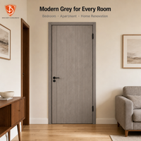 Puerta Interior Moderna Mexin de Panel Plano de Madera Gris, Insonorizada, Precolgada con Marco para Dormitorio, Apartamento, Renovación del Hogar
