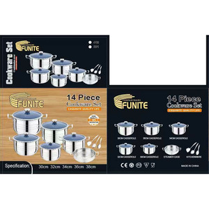 FUNITE 14-teiliges Unbeschichtetes 410 Edelstahl-Kochgeschirr-Set Modernes Minimalistisches Design Glasdeckel Mehrschichtiger Verbundboden für - Product Image 2