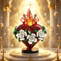 Funbuild Retro Red Heart Shaped Art Statue Building Blocks Kit MOC Patung Hati dari Balok Bangunan dengan Api Mawar Putih untuk Hadiah