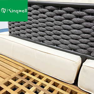 Gran oferta, muebles de patio al aire libre de madera de teca de alta calidad, juego de sofá en forma de <span class=keywords><strong>L</strong></span> de cuerda de jardín seccional de aluminio - Product Image 6