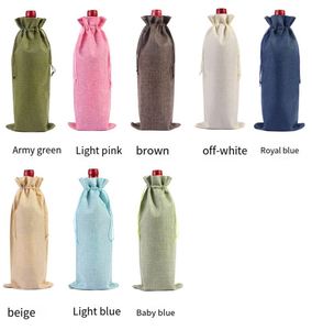 Housses colorées en toile de jute pour bouteilles de vin avec fenêtre, sacs cadeaux en jute pour transporter des bouteilles de vin pour le shopping - Product Image 2