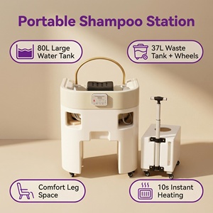 JYOOBEST <span class=keywords><strong>Chariot</strong></span> de Salon Électrique Moderne en Alliage d'Aluminium à 4 Roues avec Bac à Shampooing Portable et Mitigeur d'Eau Sous Comptoir pour Salon de Coiffure - Product Image 1