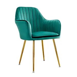 Vente en gros velours moderne de luxe, tissu vert fil de salle à manger, chaise en or