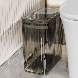 Rectangular Trash Can With Lid Push Button Indoor Bathroom Toilet Kitchen Living Room Bedroom Large Capacity Storage <b>Bin</b> - Product Image 1