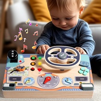 Juguetes Educativos Sensoriales Montessori, Volante de Madera, Tablero de Actividades Unisex para Niños, Simulación de Experiencia de Conducción Real