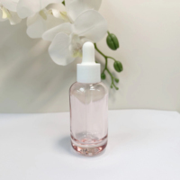 Flacon compte-gouttes en verre transparent rose pastel pour cosmétiques, personnalisable avec logo, 30 ml, rond, vide, pour sérum