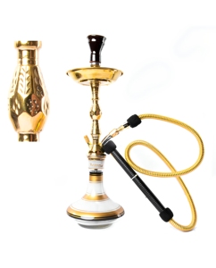 Farida Hookahs - Set de Cachimba Mini Balha de Latón Sólido, Hecho a Mano, Estilo Egipcio de Lujo, Coleccionable, 1 Manguera - Product Image 2
