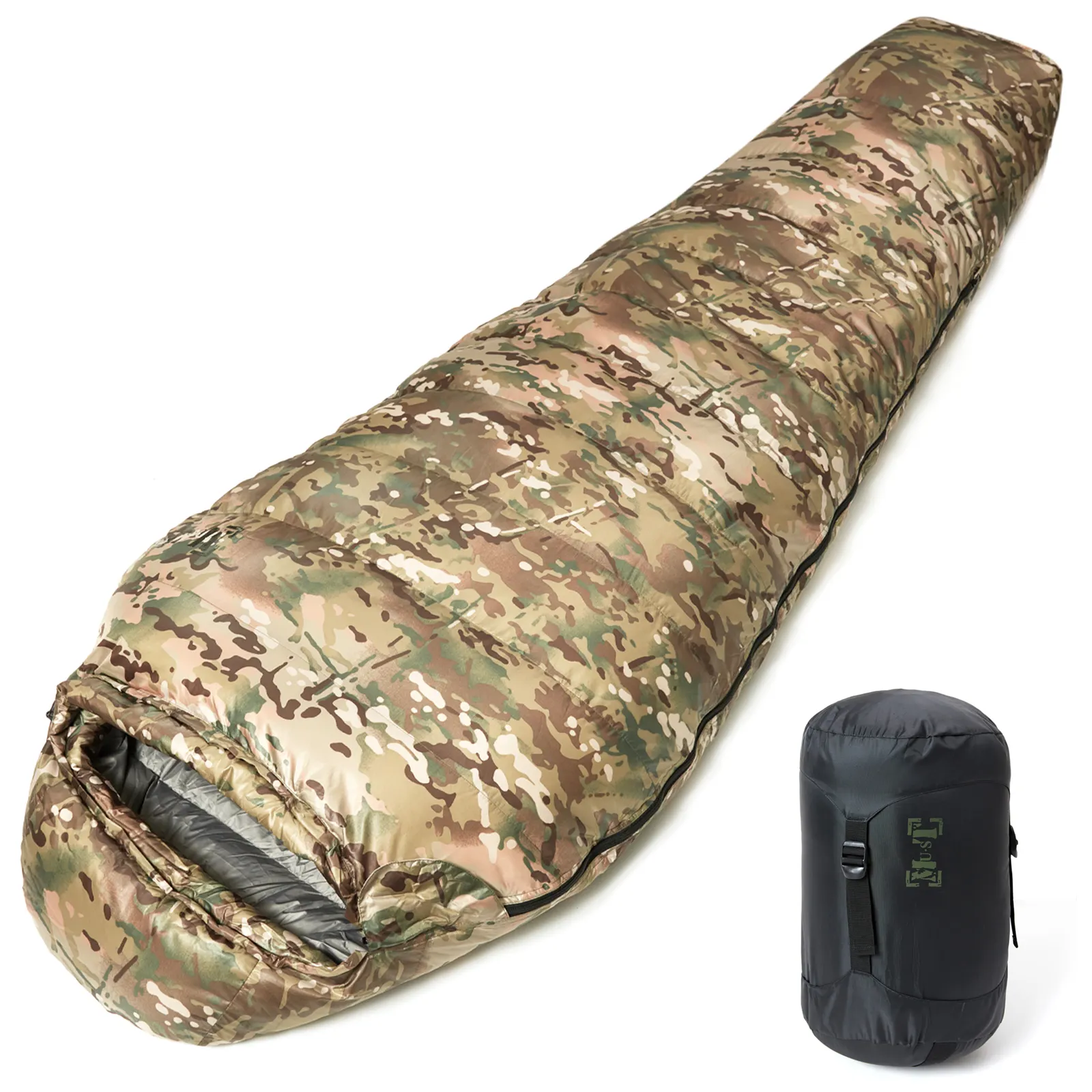 AKmax Patrol Camping Survival sacco a pelo leggero con sacco a compressione stile mummia Multicam cam