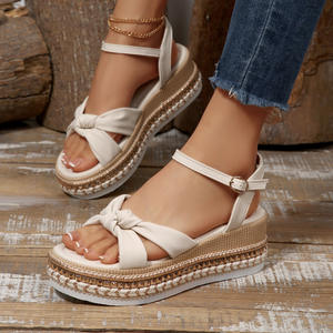 Sandales <span class=keywords><strong>Espadrilles</strong></span> à Nœud Multicolores en Gros d'Usine - Plateforme à Bride Cheville Bout Ouvert Chaussures Casual de Vacances pour Femmes - Product Image 4