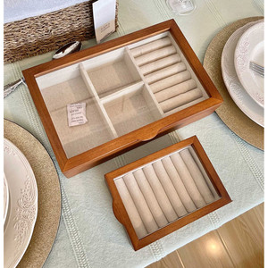 Boîte de plateau d'anneaux en bois avec charnières de support Vitrine de support d'anneau supérieur Plateau de bijoux en velours pour une organisation pratique des anneaux - Product Image 2