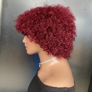 Wijnrode <span class=keywords><strong>Pixie</strong></span> Cut Golvende Machine Gemaakt Pruik Braziliaans Indiaas Raw Remy Virgin 100% Echt Haar <span class=keywords><strong>Pixie</strong></span> Geen Kant Lijmloze Pruik - Product Image 5