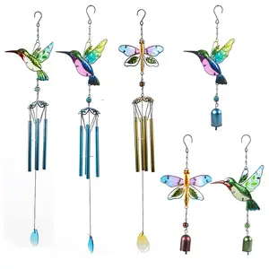 Colibris libellule verre carillons éoliens métal teinté carillon éolien avec cloche suspendus ornements maison jardin décoration