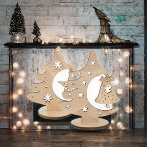 Ornement de table de Noël en bois fait main, découpé au laser, étoile et lune, décoration de fête - Product Image 2