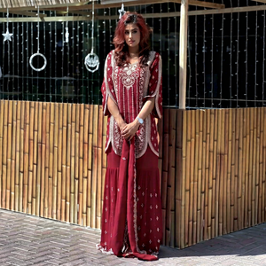 Ensemble Salwar Kameez en Georgette Brodé Étoiles Marron avec Dupatta – Tenue Traditionnelle Indienne et Pakistanaise pour Femme, Coupe Droite, Longueur au Sol, Idéal Mariage - Product Image 1