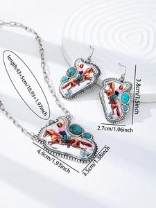 Collier et boucles d'oreilles vintage à imprimé Rodeo Western pour femme, bijoux pendantes rétro floraux du Sud-ouest, style cowgirl - Product Image 4