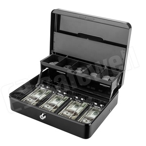 Small Safe Lock Money Saving Box Cash Box with Money Black Tray Key