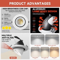 Spot LED COB encastré au plafond de qualité supérieure, angle de faisceau réglable, pour hôtel commercial, en aluminium, 10W, 15W, 25W, 30W