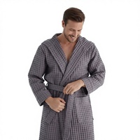 Robe de chambre de luxe personnalisée Hongbo pour homme, couleur unie, manches longues, 100 % coton léger, gaufré, à capuche, vêtement décontracté pour la maison