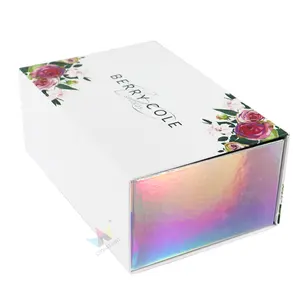 large magnetic gift holographic box big a4 white custom luxury rigid boxes hot packaging wine jewelry necklace box with ribbon