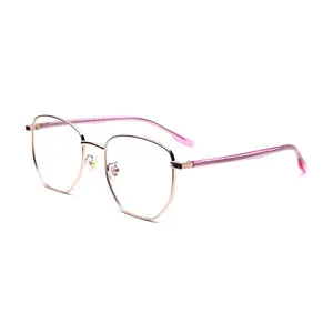 Popular men womens eyeglasses frame metal optical frame with acetate leg