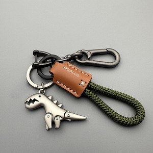Llavero de Metal con Mini Dinosaurio, Delicado Llavero para Coche de <span class=keywords><strong>Niñas</strong></span>, Accesorio para Mochila con Cordón de Cuero - Product Image 4