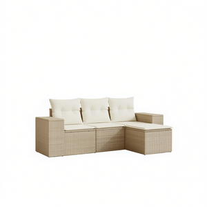 Conjunto de Sofás de Ratán Beige para Patio con Cojines Color Crema, Muebles de Jardín de Diseño Contemporáneo, Resistentes al Agua y a los Rayos UV - Product Image 1