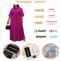 J8668 Robes décontractées élégantes à la mode pour femmes, col chemise, manches bouffantes, robes longues amples, robes africaines pour femmes, vêtements pour femmes