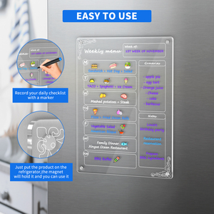 Planificador de comidas semanal transparente con muestra gratis, tablero de menú magnético de borrado en seco para nevera, <span class=keywords><strong>pizarra</strong></span>, Calendario para refrigerador, Acrílico - Product Image 6