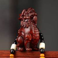 Bracelet porte-bonheur unisexe en bois de santal rouge sculpté à la main, pendentif Pixiu Dragon de la Richesse, chaîne Bouddha