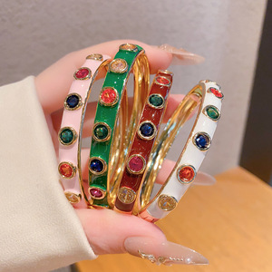 Fashion Bangle Colorful Enamel Zinc Alloy <b>Bracelet</b> Women's Jewelry Gift Pink <b>Red</b> White Green Water Drop Shape Ring Design - Product Image 4
