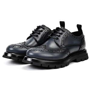 Chaussures habillées élégantes à lacets en cuir de vache couche supérieure Chaussures de <span class=keywords><strong>derby</strong></span> <span class=keywords><strong>bleu</strong></span> foncé en cuir de vachette de bureau d'affaires pour hommes - Product Image 2