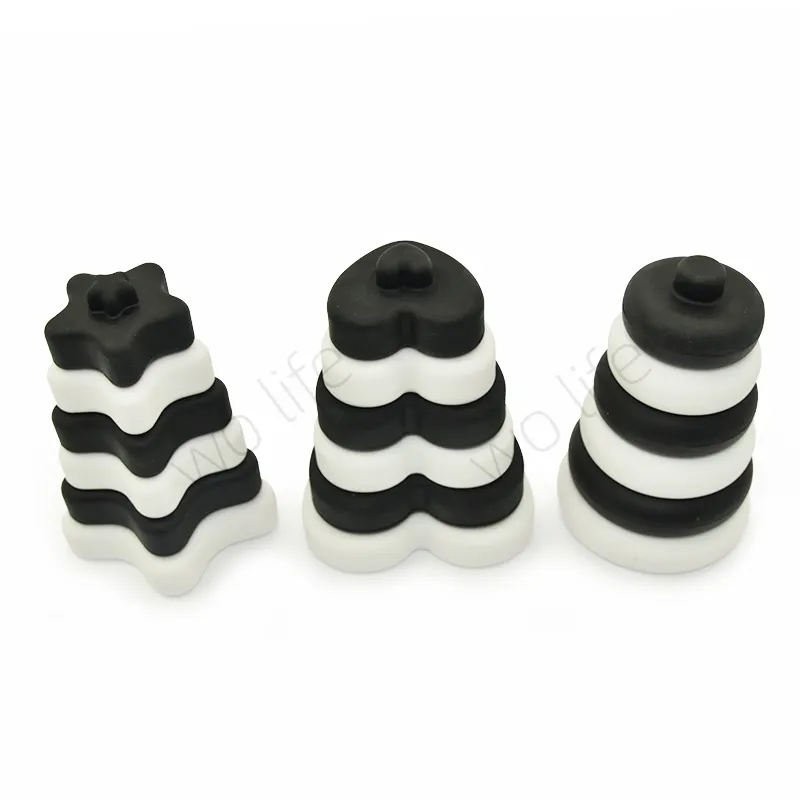 Black and White Stacked Five Pointed Stars Kids Toys Other Baby Supplies Creative Kid Food Grade Silicone Stack Toy For Toddlers
