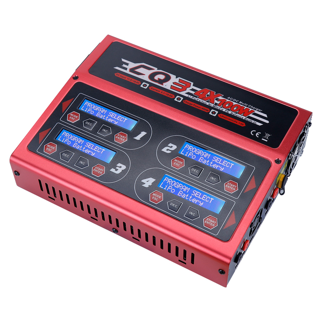 New Arrival Carbon Fiber CQ3 Charger with JST_XH Adapter Board 1-6S 100Wx4/10Ax4 Balance for LiPo NiMH NiCd Drone Batteries