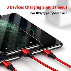 Großhandel 3 in 1 Schnell ladung 1,2 <span class=keywords><strong>m</strong></span> Datenkabel für iPhone Nylon geflochtenes verschleiß festes Micro-USB-Kabel 3 in 1 Ladekabel - Product Image 5