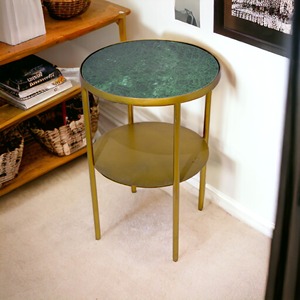 Modern Two-Tier Side Table With Unique Round Shape Marble Top for Living Room Bedroom or Home <b>Bar</b>-Stylish <b>Corner</b> side Table - Product Image 6